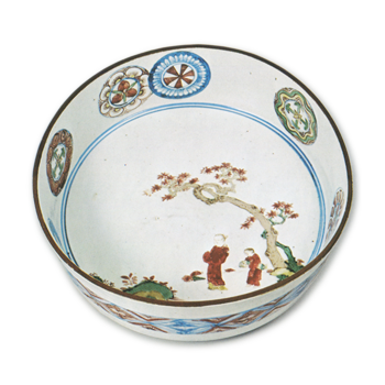 色絵 樹下 人物 丸文 鉢