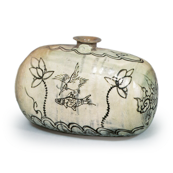 粉青沙器 白泥地線刻(彫刷毛目魚文俵壺