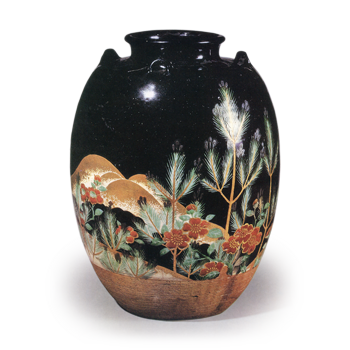 色絵若松遠山図茶壺