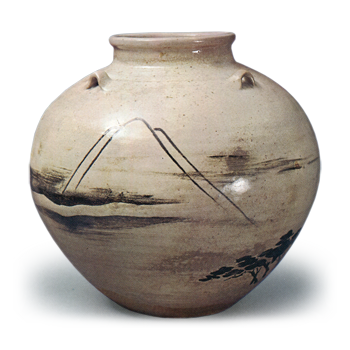 銹絵三保松原図茶壺