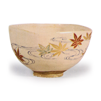 色絵龍田川文四方茶碗