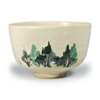 色絵杉木立文茶碗