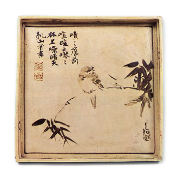 銹絵竹雀図角皿