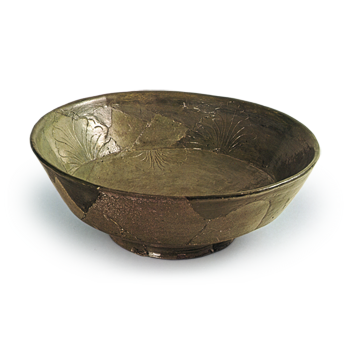 緑釉 花文椀