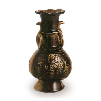 瀬戸 鉄釉印花文花瓶