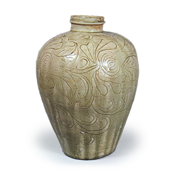 瀬戸 灰釉画花文瓶子