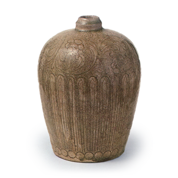 瀬戸 灰釉印花文瓶子