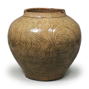 瀬戸 灰釉画花文広口壺