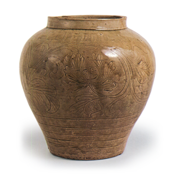 瀬戸 灰釉画花文広口壺