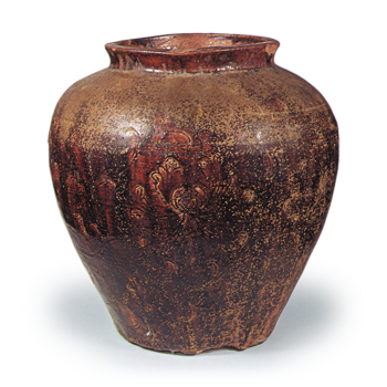 瀬戸 鉄釉画文広口壺