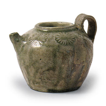 瀬戸 灰釉印花文手付け水注