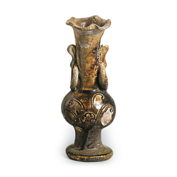 瀬戸 鉄釉印花文花瓶