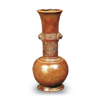 古銅下蕪獅子耳花入