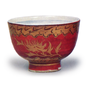赤絵金襴手牡丹文煎茶碗