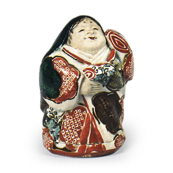 色絵お多福香合