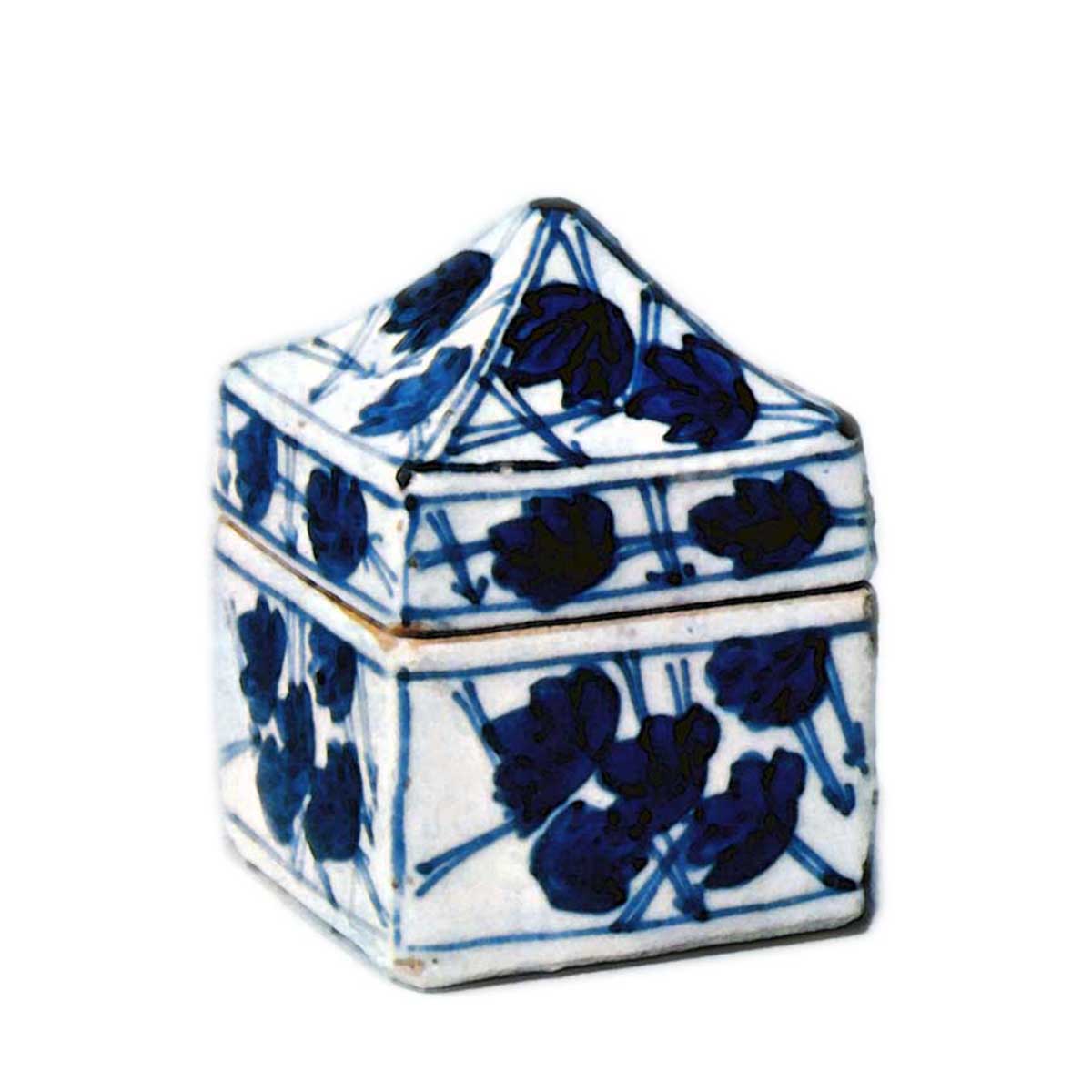 香合、染付辻堂、西村徳泉作