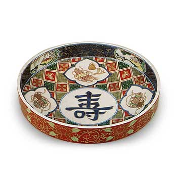 色絵寿字独楽形鉢